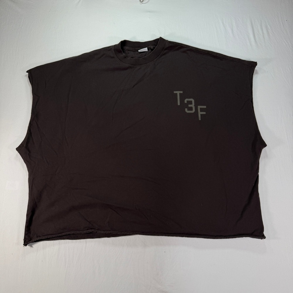 Bershka T3F Graphic Boxy Tee Men Medium Brown Oversized Sleeveless 29 Tank Top - Picture 4 of 7